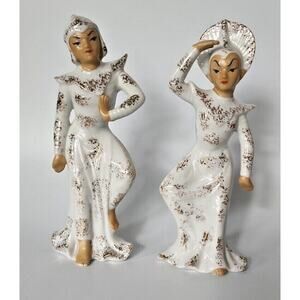 Vintage Lefton China/Asian Pair Chinese Porcelain Figurines Dancing Ladies PB177